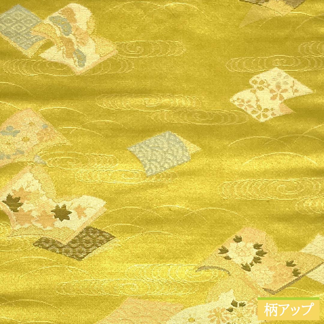 Nagoya Obi, Pure Silk, S-Rank, Gold (Kanairo), Japanese Pattern, Kanze Stream, Bamboo, Length 345cm, Six-Ply, Semi-Formal, Gold, Item No. 1124009612321, Nagoya Style