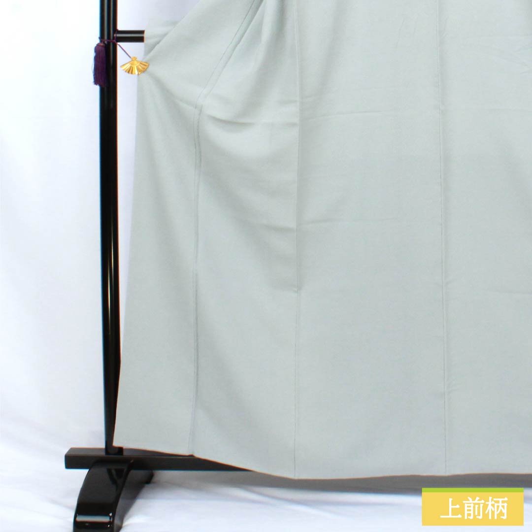 Plain color kimono, pure silk, S rank, length 160.5cm, sleeve-to-sleeve 64cm, sky blue gray, one family crest (gosan-no-kiri), plain, lined, light blue family, 1114002682424