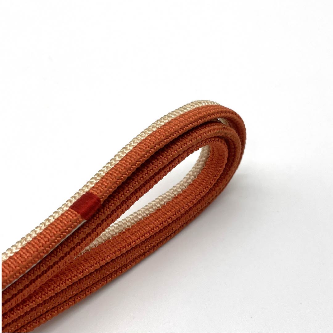 S-Rank Silk Obi-jime (Sash Band) - Silver-vermilion (Ginshuiro) Two-Tone Design - Approx. 148.5cm Long, Approx. 1.1cm Wide - Casual, Orange-Based - Product Number: 1135004272326