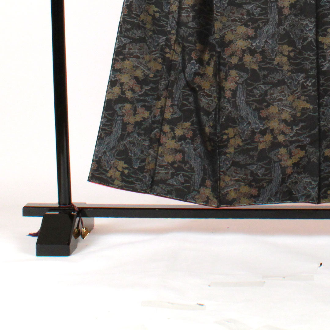Oshima Tsumugi, Length 156cm, Sleeve length 64cm, Weft Kasuri, Landscape pattern, Pure silk, A rank, Lined, Black, 1116001573310