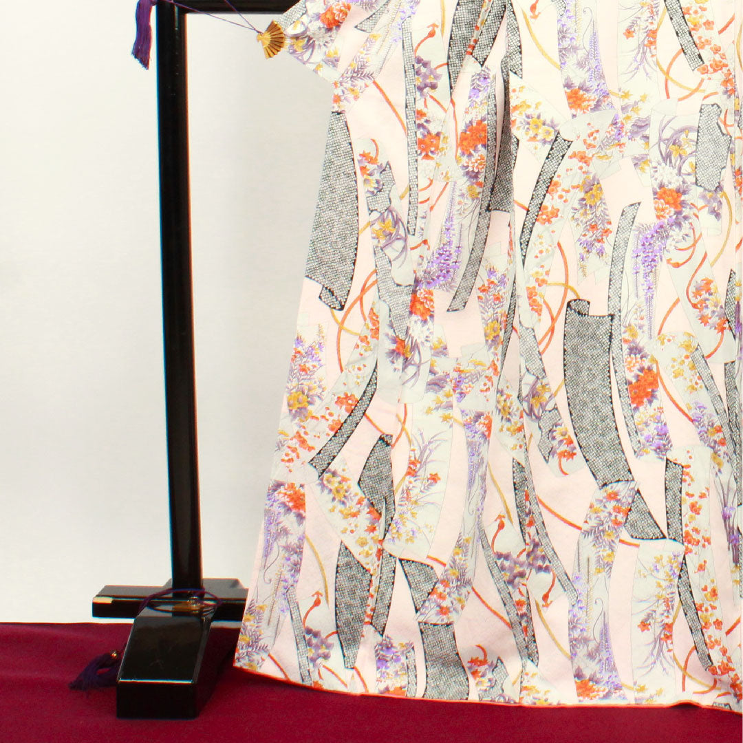 Small pattern, length 170cm, sleeve length 65cm, lined, cherry blossom color, washable kimono, floral pattern, poly, S rank, pink 1115002622613