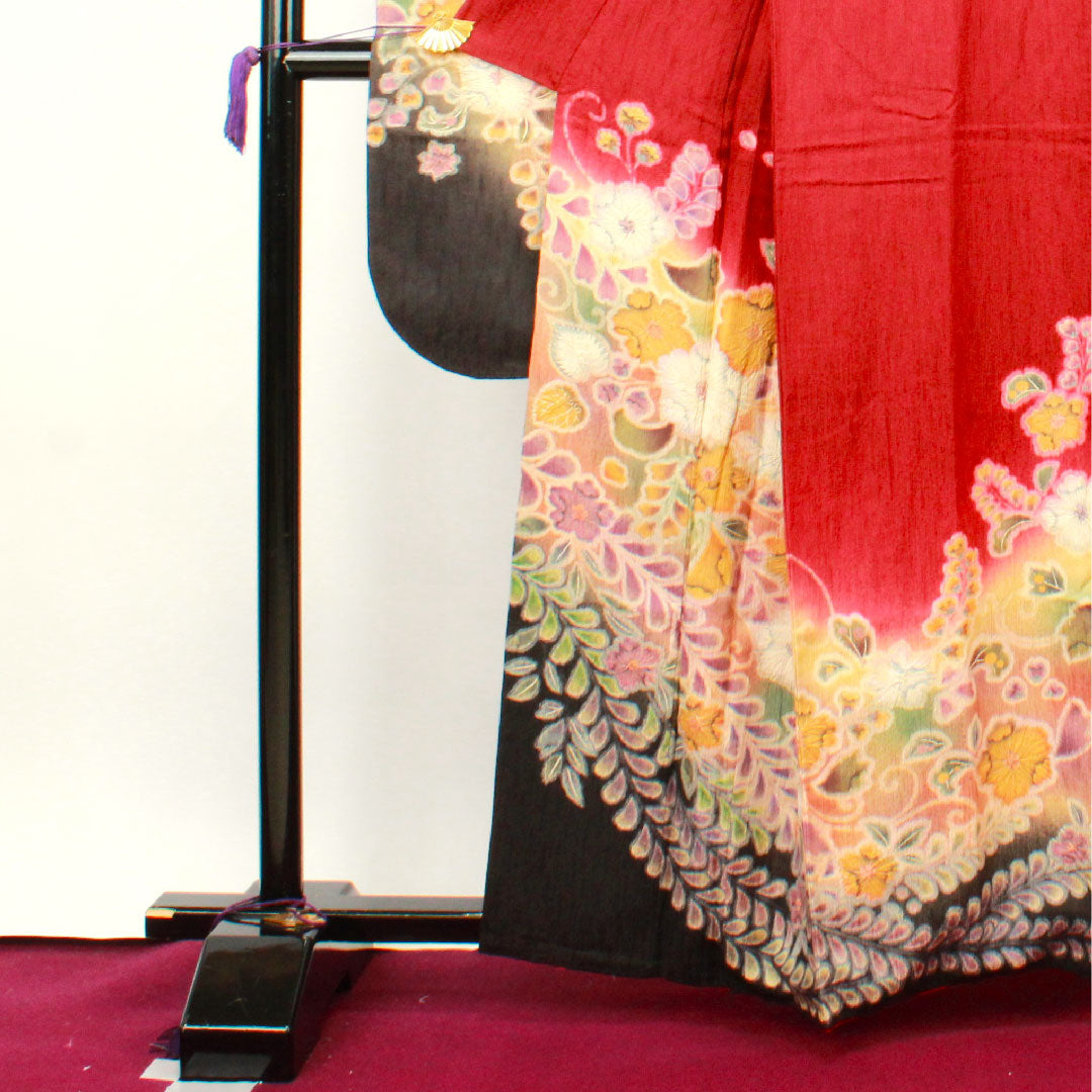 振袖 身丈160.5cm 裄丈63.5cm 袷 海老色 辻ヶ花 正絹 Aランク 赤系 1113001443412