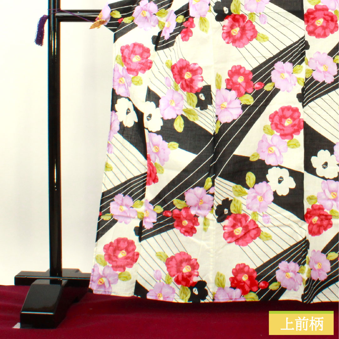 Yukata Cotton Length 163.5cm Sleeve length 64cm S rank Single layer Monotone Camellia 1118005092427