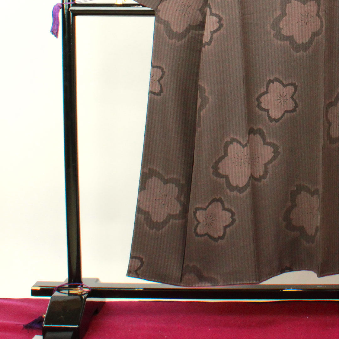 小紋 身丈154.5cm 裄丈62.5cm 袷 高田勝謹製 紅消鼠色 型染 桜 正絹 Sランク 茶系 1115002752214