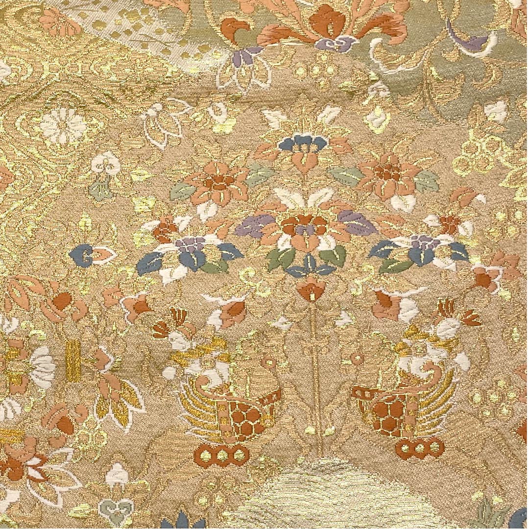 【未仕立】袋帯 正絹 Aランク 金色 吉祥文様 服部織物謹製 帯丈428cm 六通 フォーマル 金系 1123006013321