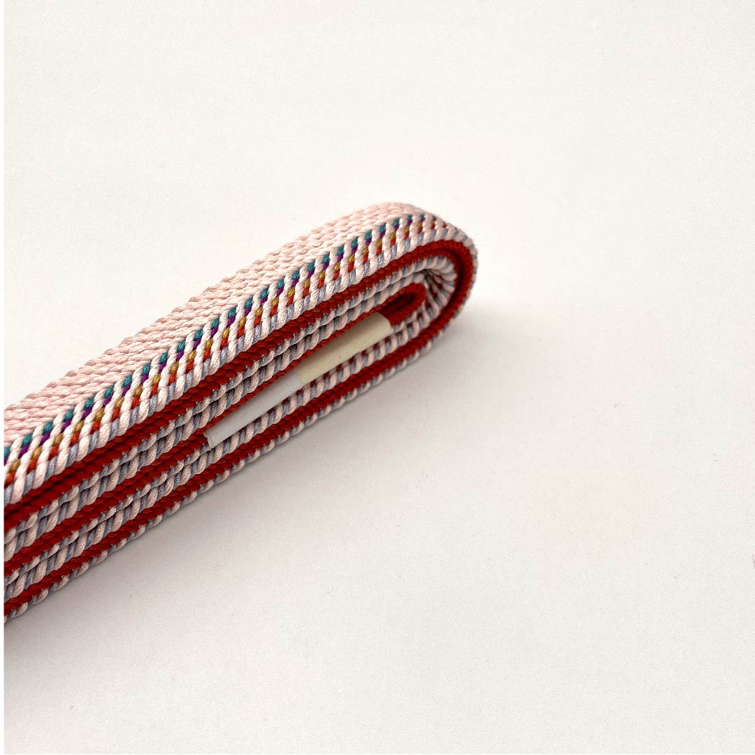 (New old stock) Silk obijime, quarter-length string, dawn color, made with colorful three-quarter gold and silver thread, new old stock, length approx. 165cm, width approx. 1.5cm, semi-formal, S rank, pink, 1135002682313