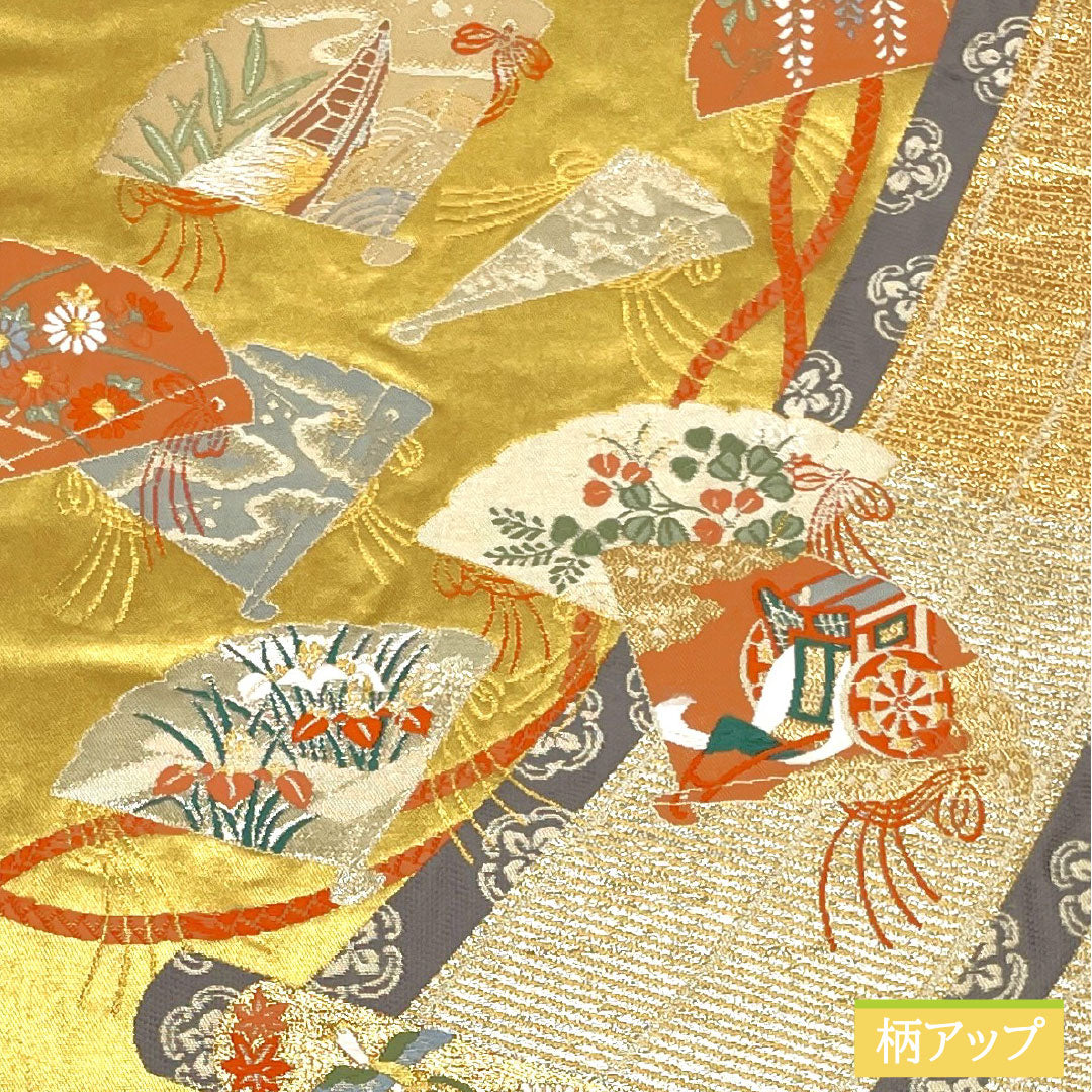 Nishijin-ori silk obi (sash), A-rank, with a folding screen and fan design, length 434cm, accent pattern, gold accents, formal wear, product number 1123017213321