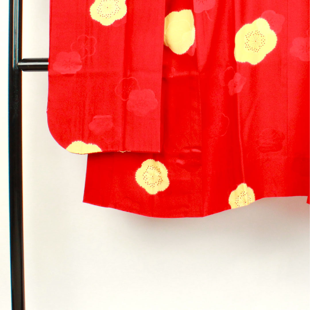Long undergarment, pure silk, length 120cm, sleeve length 67.5cm, single layer, old red color, for long-sleeved kimono, plum, A rank, red, 1129000293112