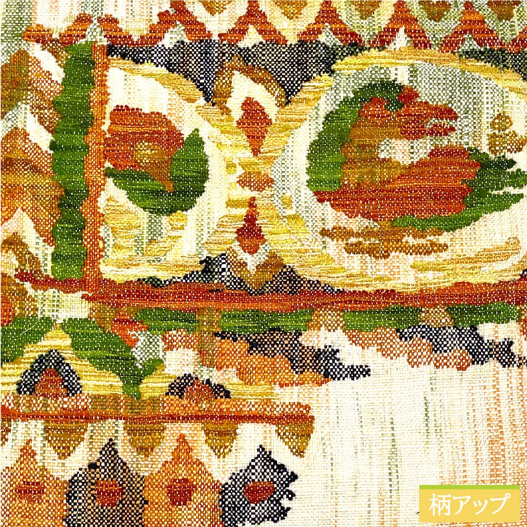 Nagoya obi, off-white, Greek pattern, pongee fabric, obi length 353.5cm, pure silk, S rank, point pattern, casual, cream color, 1124005992315, pine needle style