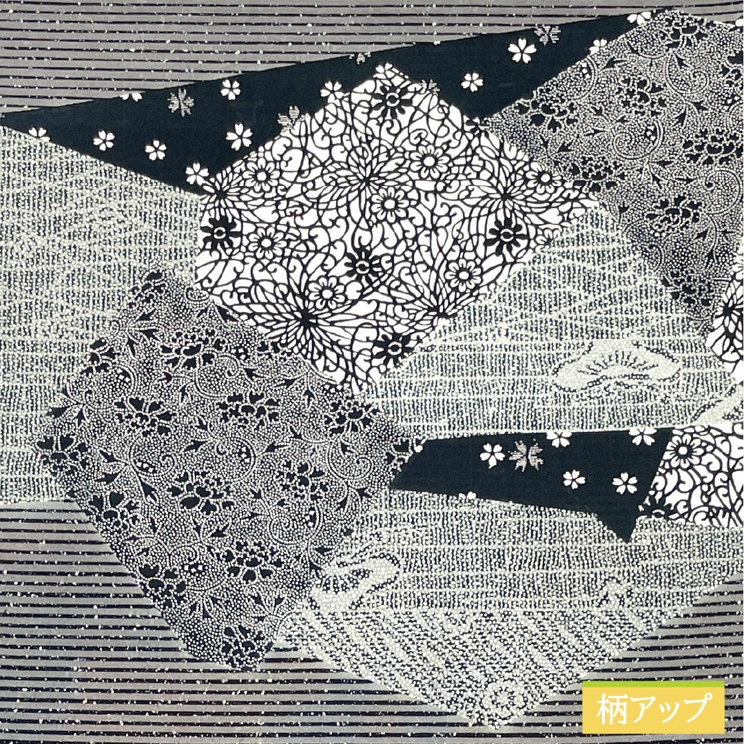 Fukuro obi, pure silk, S rank, dyed obi, artist-made, katazome pattern, obi length 446cm, partial pattern, casual, gray tones, 1123017392322