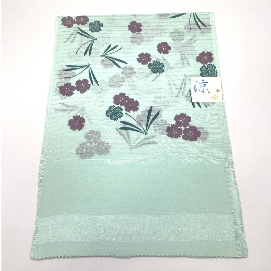 (新品)帯揚げ 正絹 セミフォーマル 薄水色(うすみずいろ) 夏物 撫子 トンボ 長さ約170cm 幅約29cm NEWランク 水色系 1136000801924