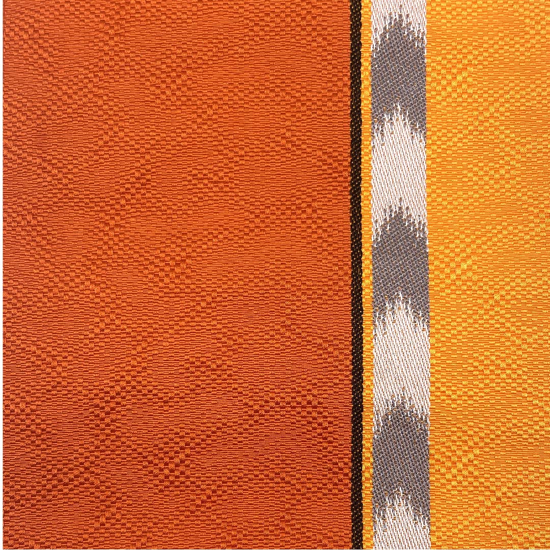 【Unhemmed】Half-width obi, polyester, S rank, vermilion, orange, arrow-feather pattern, geometric pattern, obi length 394cm, orange-based 1125001252326