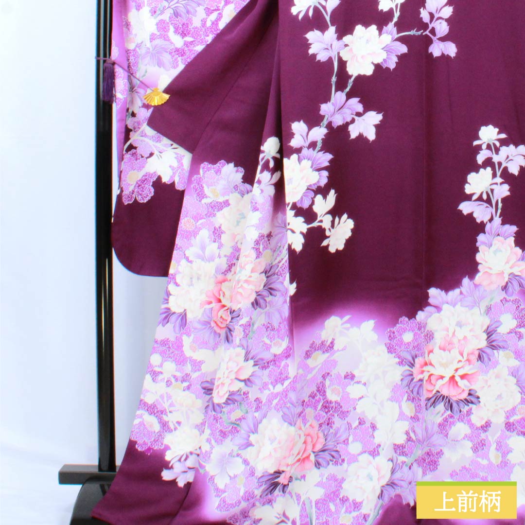 振袖 正絹 Aランク 身丈169cm 裄丈69cm 袷 似紫色(にせむらさきいろ) 京友禅 草花 紫系 1113002153520