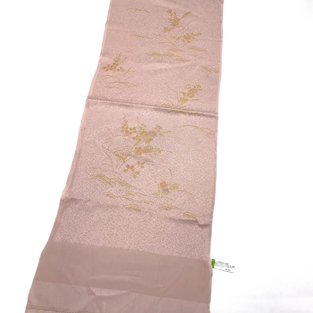 帯揚げ 正絹 Sランク セミフォーマル 退紅色(あらそめいろ) 草花 長さ約173cm 幅約30cm ピンク系 1136002772913