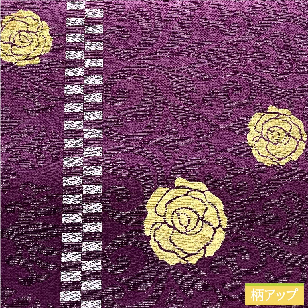 Fukuro Obi, pure silk, crimson, arabesque pattern, rose, Sanskrit characters, obi length 450cm, S rank, point pattern, semi-formal, purple, 1123011002320