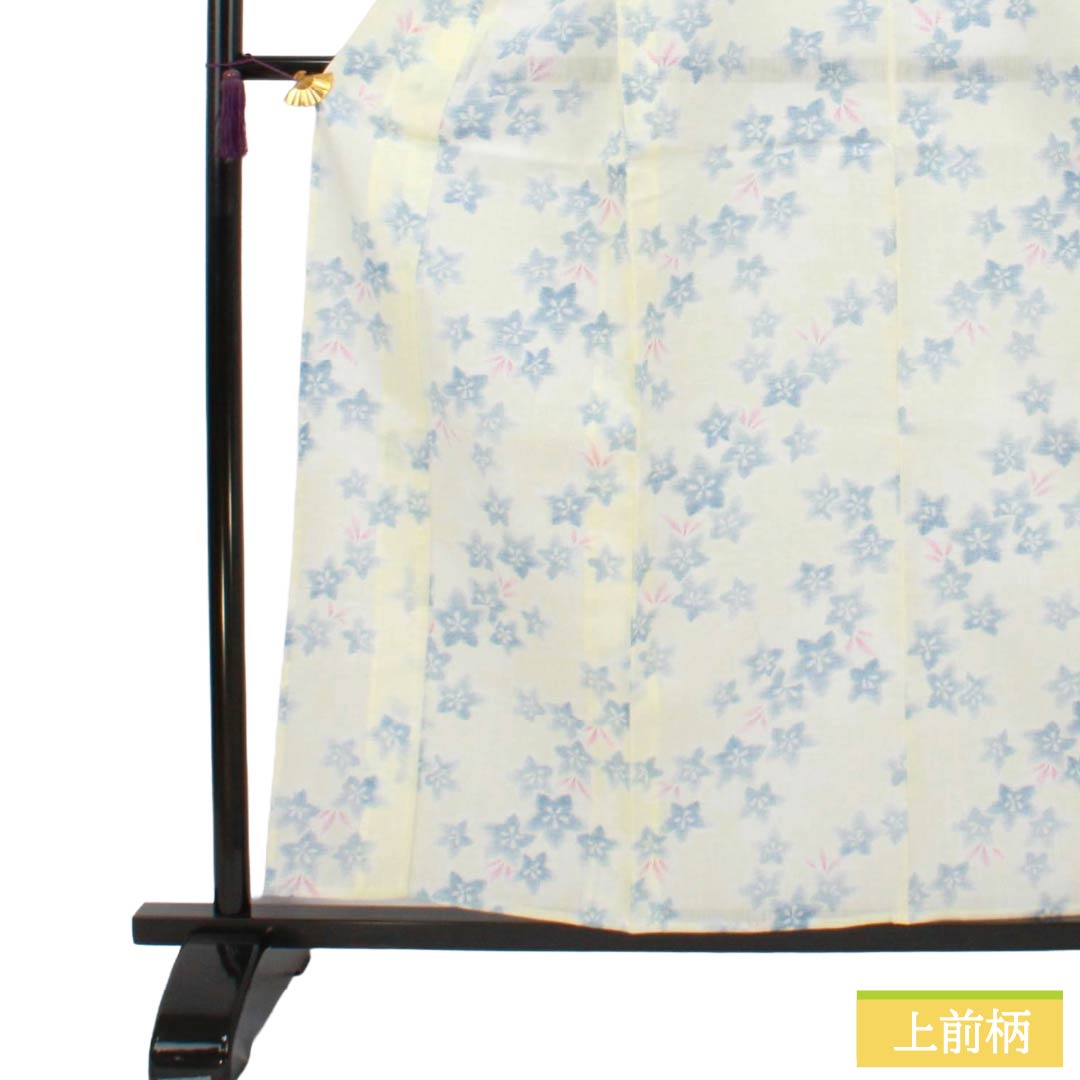 夏物 麻 紬 Sランク 身丈158.5cm 裄丈64cm 白百合色(しらゆりいろ) 夏上布 縮 花柄 紗 白系 1132003622311