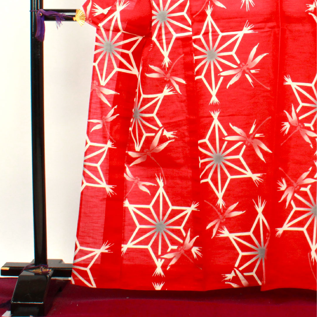 Yukata with basting thread, unused, western crimson, dragonfly, cotton, S rank, single layer, length 165cm, sleeve length 68cm, red, 1118002152512