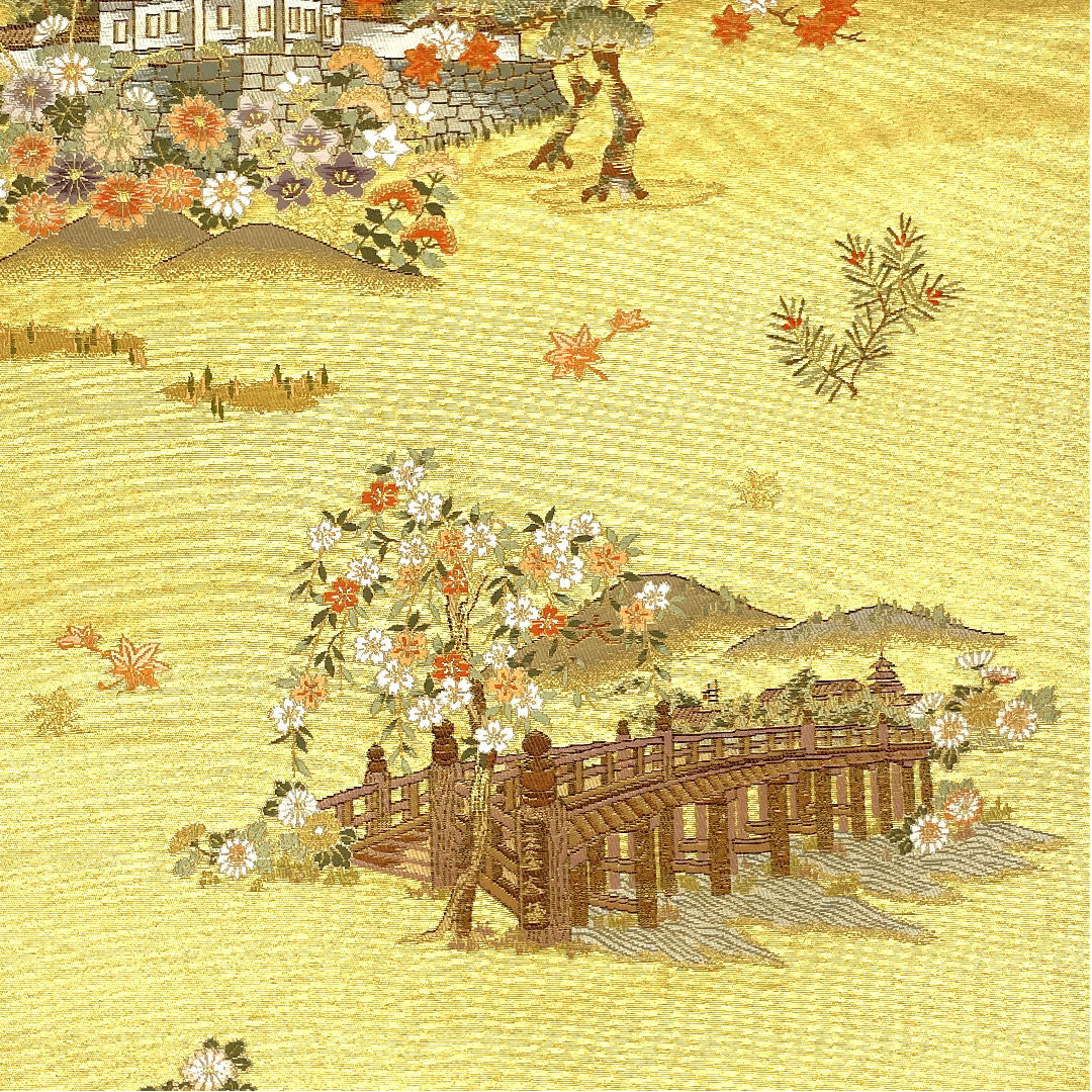 【未仕立】袋帯 正絹 Aランク 京洛絵文 本金箔 帯丈438cm 六通 フォーマル 金系 1123004413321