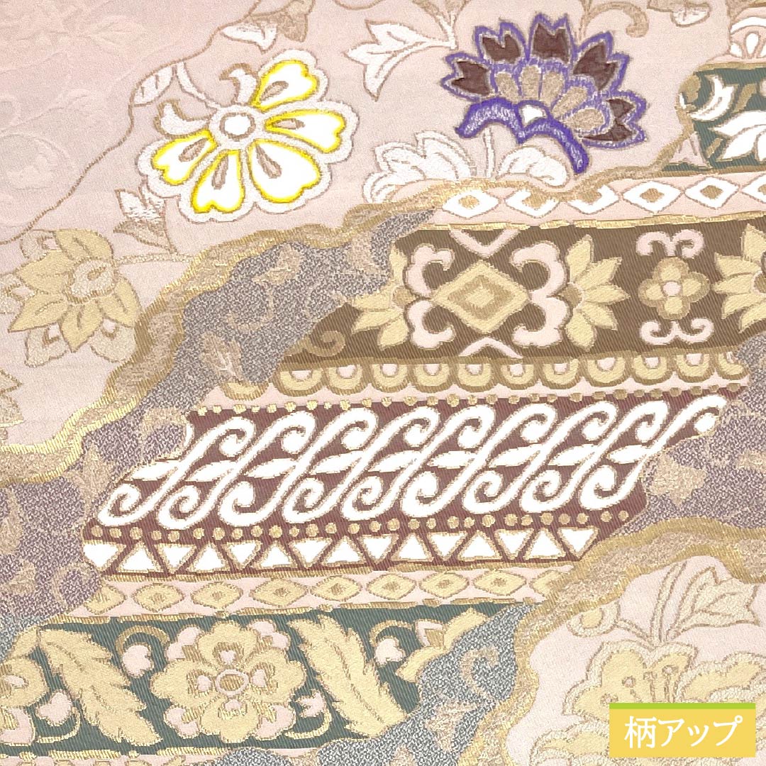 名古屋帯 ポリエステル Sランク 薄桜色(うすさくらいろ) 古典柄 唐花 帯丈370cm ポイント柄 セミフォーマル ピンク系 1124010802313 名古屋仕立て