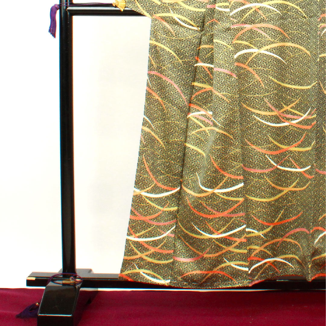 Komon Length 156.5cm Sleeve length 61.5cm Awase Sayagata Shiba grass Pure silk A rank Black 1115002683310
