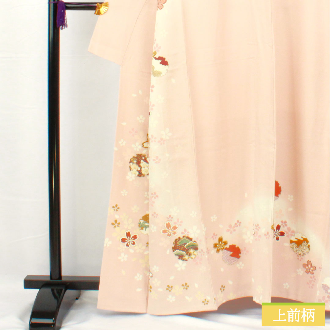訪問着 正絹 袷 身丈162.5cm 裄丈67.5cm 今様色(いまよういろ) 京友禅 雪輪 桜 Aランク ピンク系 1112005013413