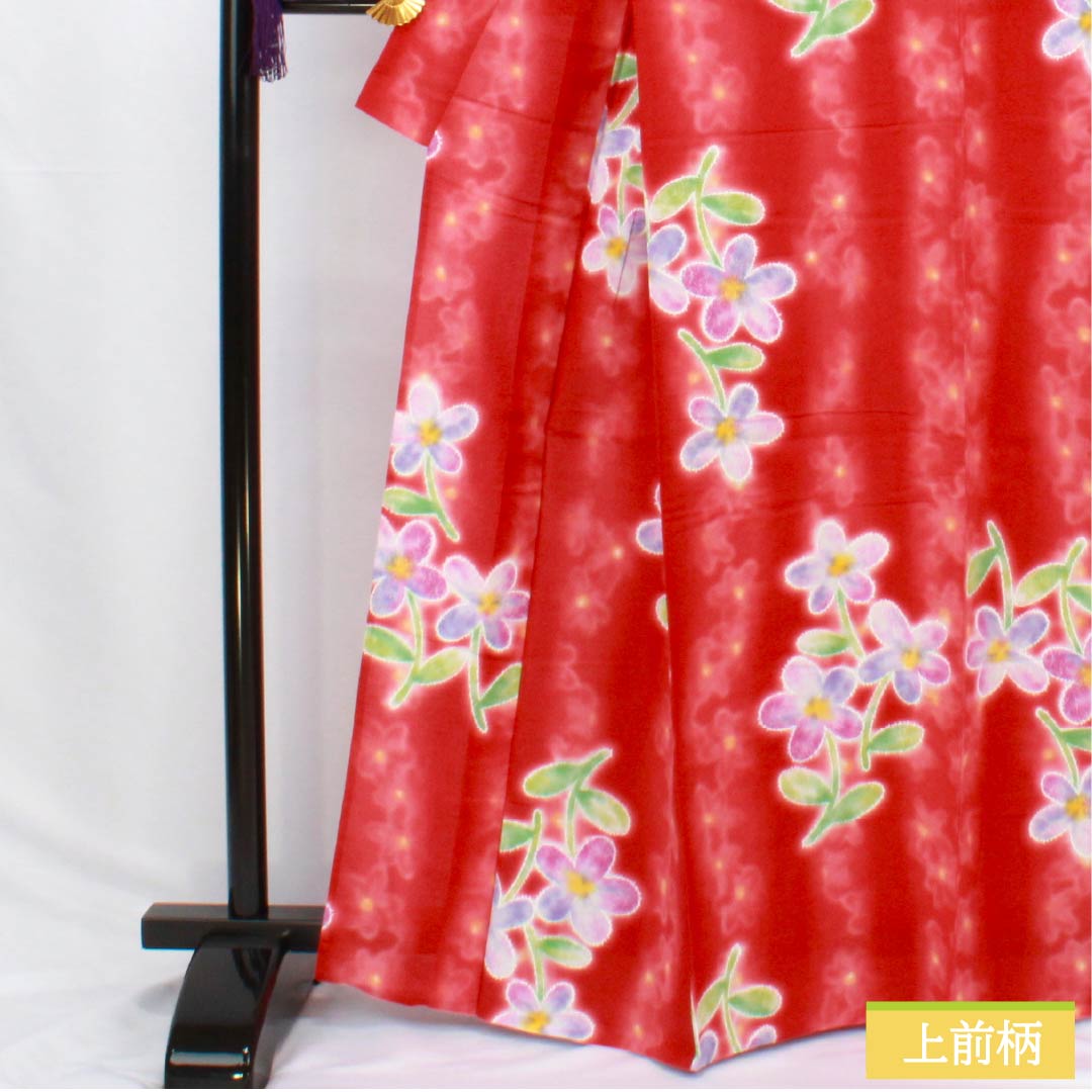 Yukata (Cotton) Length: 165cm, Sleeve Length: 69cm, Rank A, Single Layer, Vermilion, Crimson Silk (Momioiro) with Floral Pattern, Hiromichi Nakano, Product Number: 1118006133516