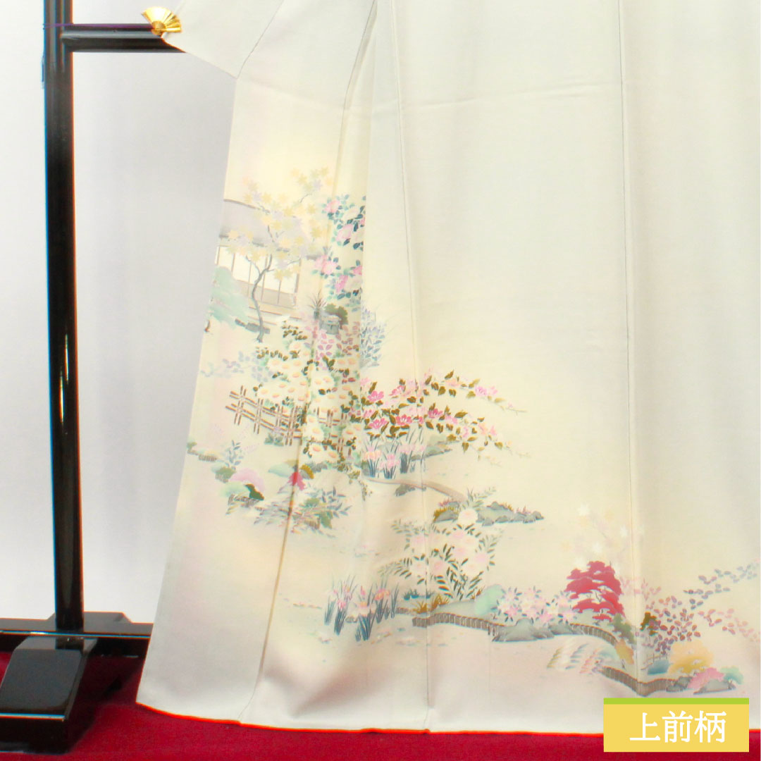 訪問着 正絹 袷 身丈168.5cm 裄丈68cm 銀白色(ぎんはくしょく) 加賀友禅 茶屋辻模様 作家物 Aランク グレー系 1112004743522