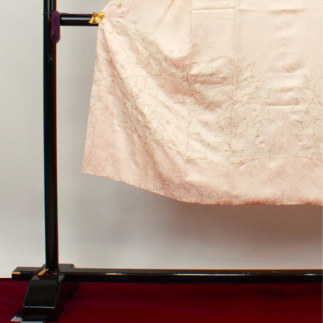 Long undergarment, pure silk, length 135cm, sleeve length 68cm, lined, formal, crane, partially dyed, patterned feathers, S rank, pink, 1129000532413