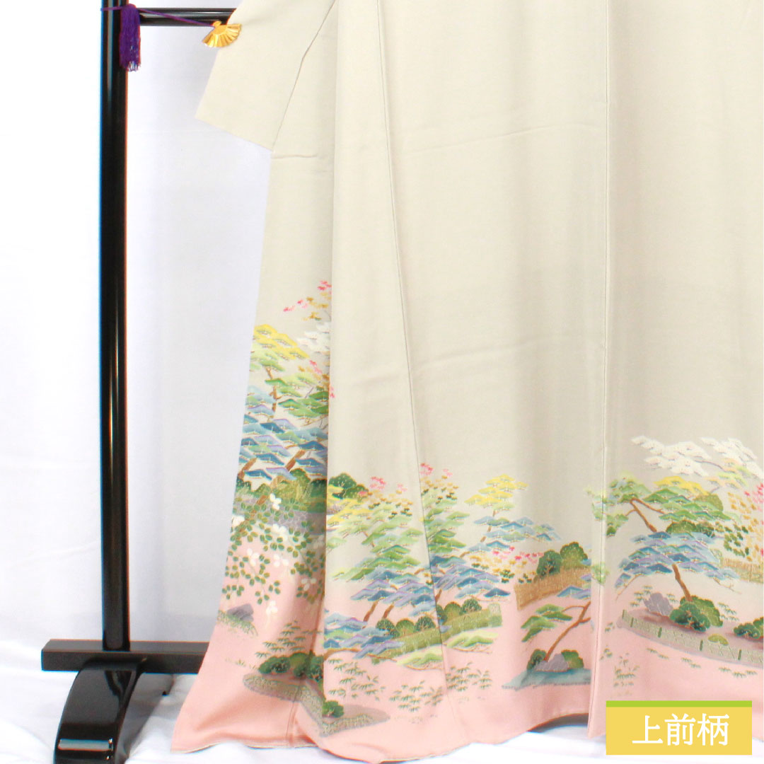 色留袖 正絹 身丈166cm 裄丈68cm 袷 卯の花色(うのはないろ) 京加賀友禅 一つ紋 違い鷹の羽 パールトーン加工 しつけ糸付き 未使用品 Sランク グレー系 1111001662522