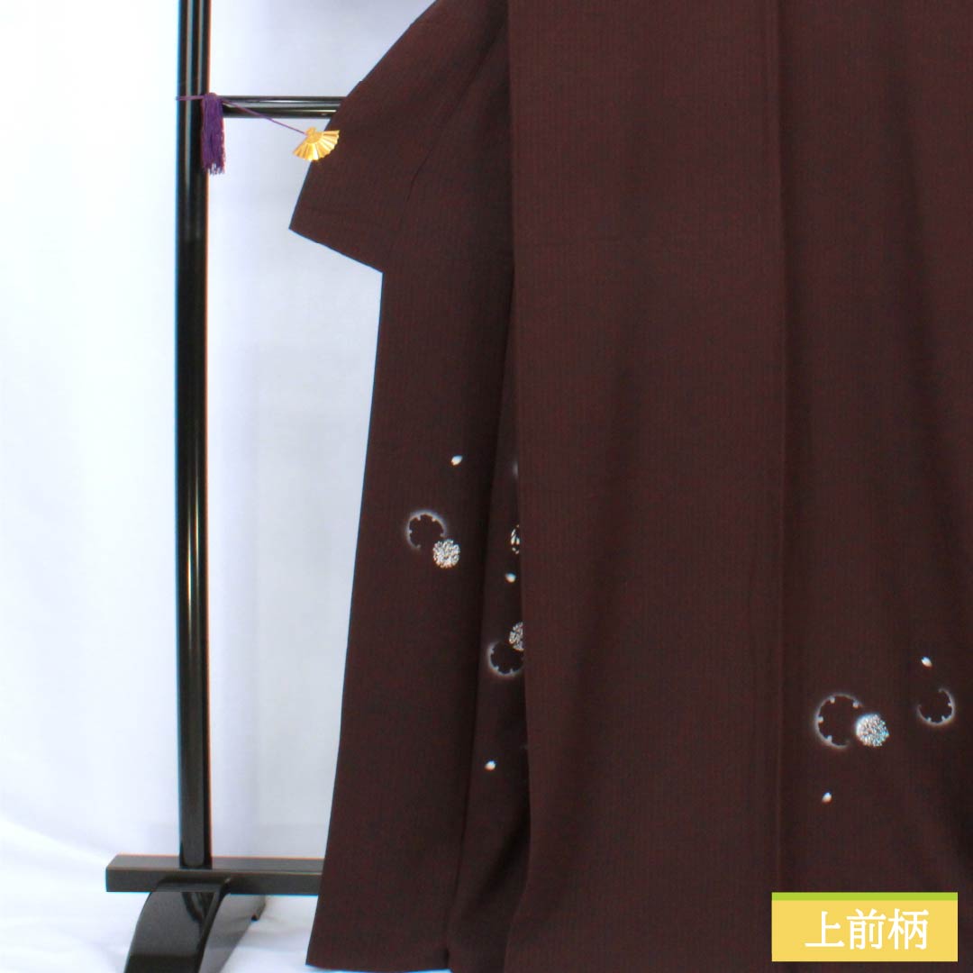 Visiting Kimono (Homongi) - Pure Silk, S Rank, Lined, Length 165.5cm, Sleeve Length 68cm, Crimson Ink Color, Kyoto Yuzen, Tsukesage, Snow Circle and Rabbit Embroidery, Purple, Product Number: 1112006722520
