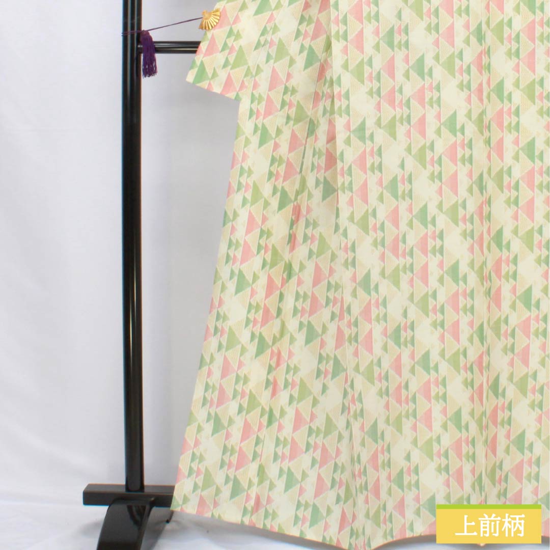 Tsumugi silk S rank, length 163.5cm, sleeve length 66cm, white lily color (shirayuriiro), scale pattern, single layer, white, 1116004252411