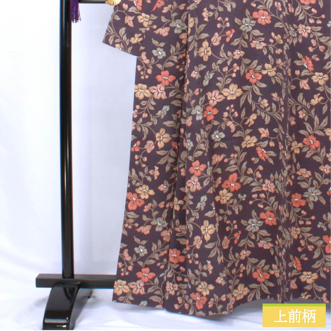 Komon (small pattern) kimono, pure silk, length 162cm, sleeve length 64cm, lined, deep purple (Fukaki Murasaki Iro), Saaya pattern, floral pattern, S rank, purple, 1115005972420