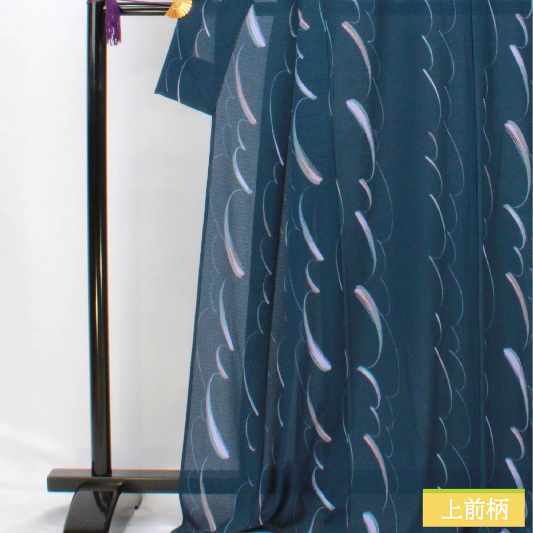 Summer kimono, polyester, komon (small pattern), length 168cm, sleeve length 66cm, navy iron color (kontetsuiro), abstract pattern, washable, ro (ro silk), rank A, navy blue, product number 1132002643518