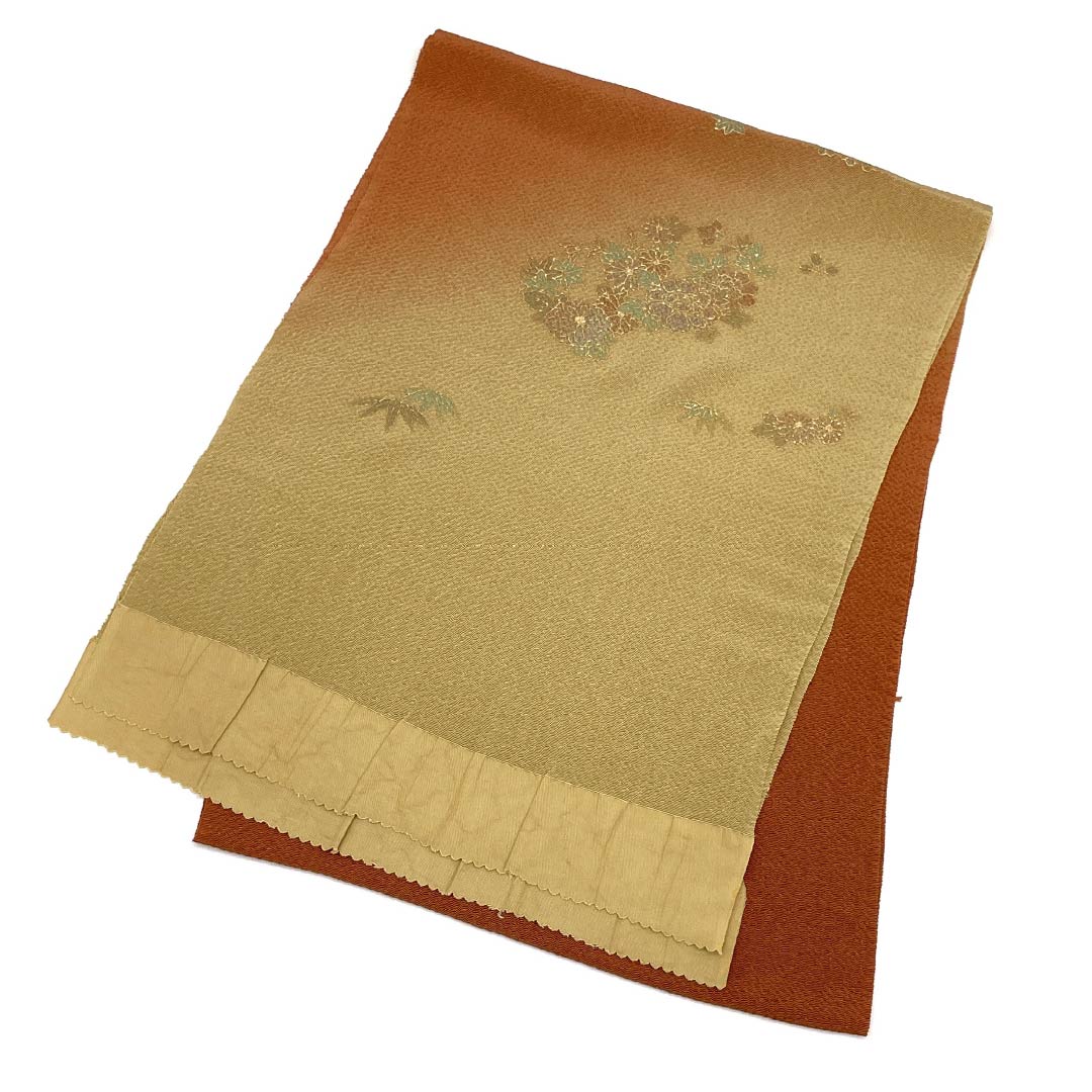帯揚げ 正絹 Sランク セミフォーマル 樺色(かばいろ) 楊梅色(やまももいろ) 古典柄 ちりめん地 長さ約166cm 幅約29cm 茶系 1136001872914