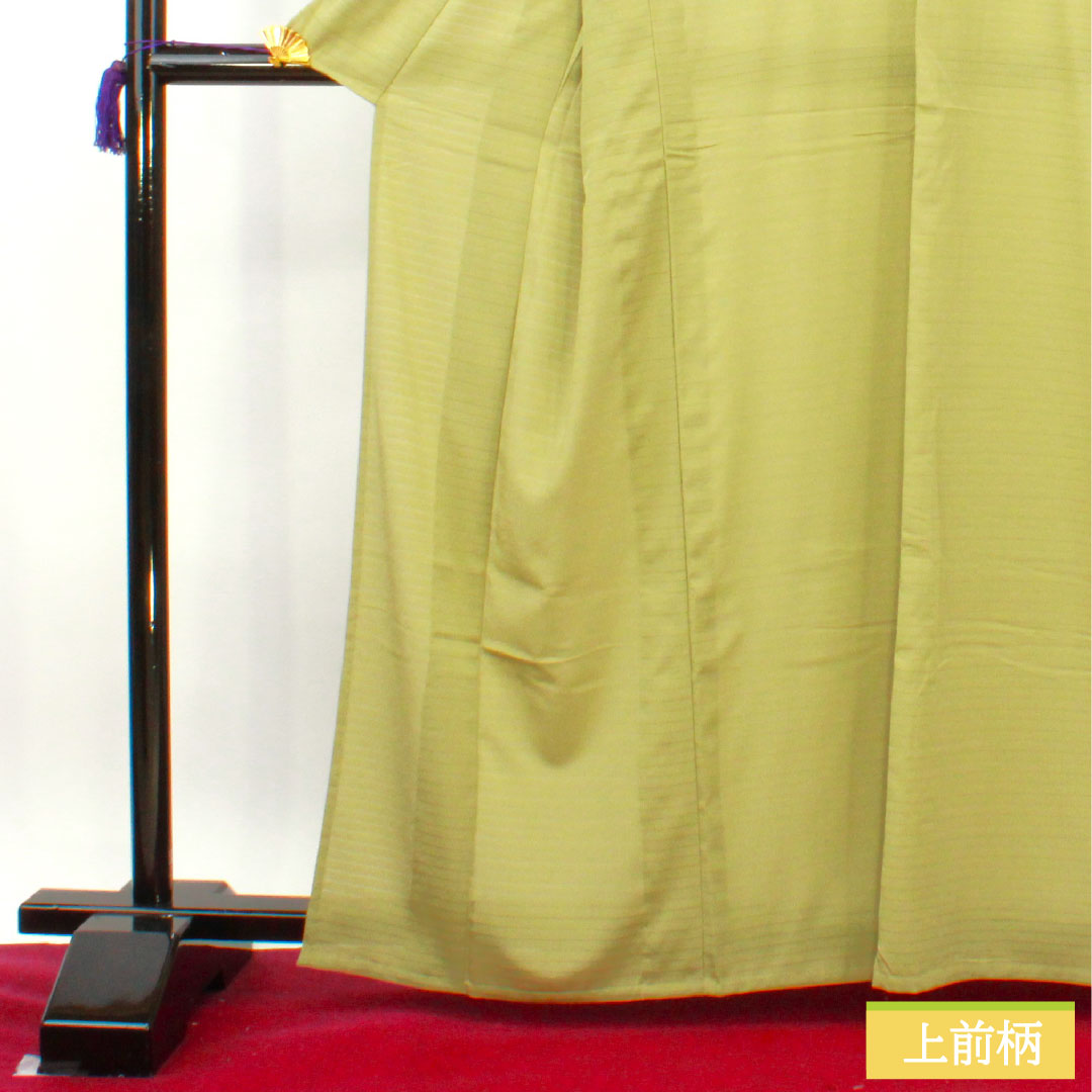 Plain color, polyester, length 164cm, sleeve length 68cm, willow brown, washable kimono, one crest, silk, S rank, green, 1114001312419