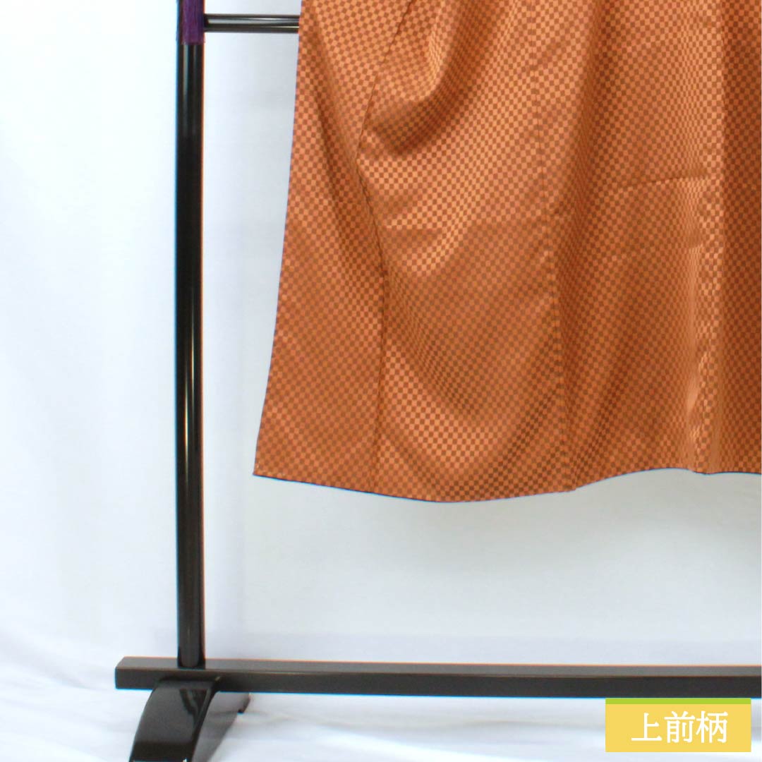Men's polyester S-rank, length 133.5cm, sleeve length 66.5cm, dark koikuchibairo (dark leaf color), checkered pattern, unlined back, half-collar, lined, orange, 1119001372326