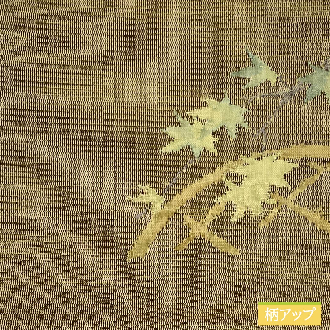 Nagoya obi, pure silk, straw color, summer obi, maple leaf, obi length 355cm, S rank, point pattern, semi-formal, beige, 1124008192325, pine needle style