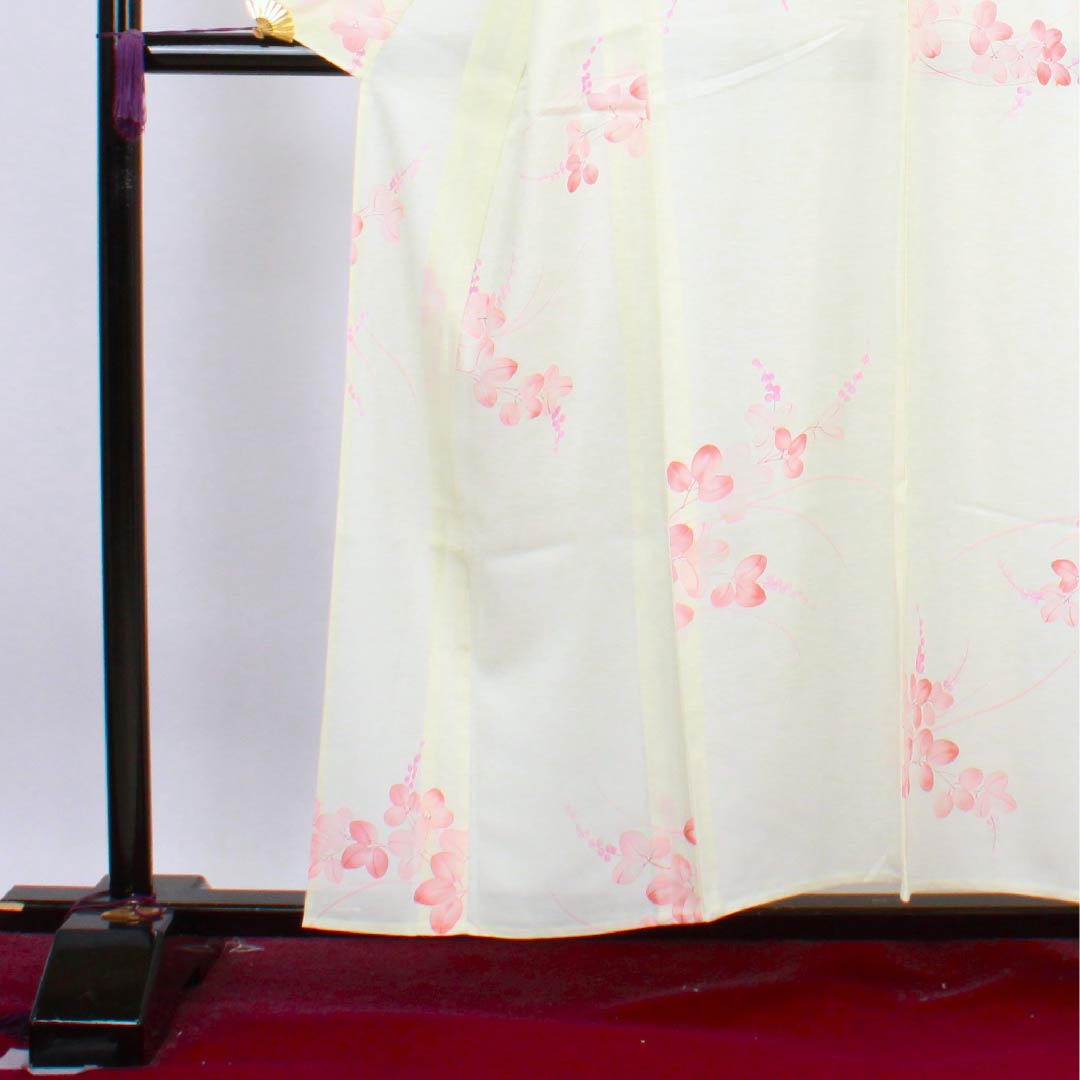 Summer pure silk komon length 157.5cm sleeve length 64.5cm white lily colored bush clover silk B rank cream color 1132000044315