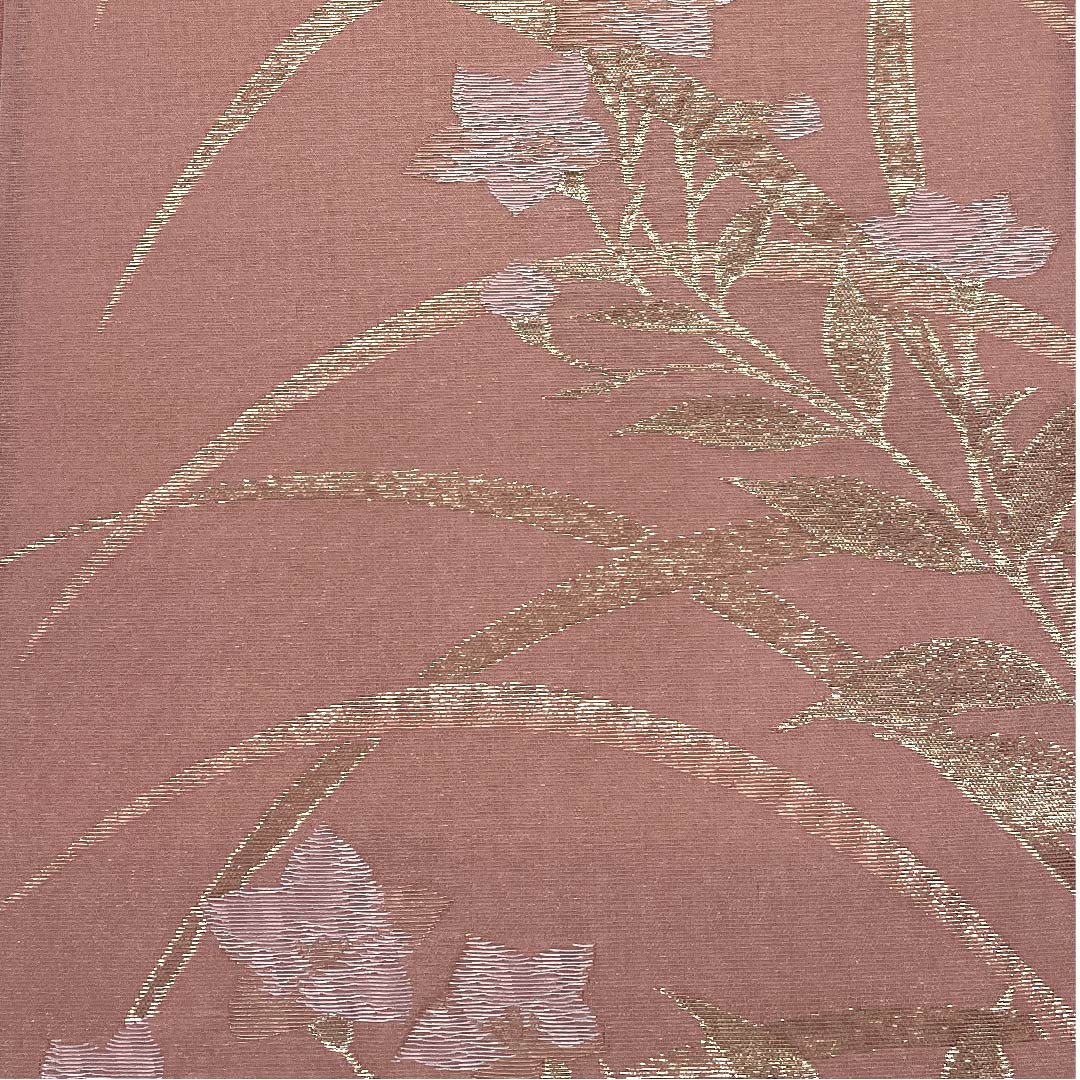 袋帯 薄紅梅色(うすこうばいいろ)夏帯 桔梗 露芝 帯丈424cm 正絹 Sランク 六通 フォーマル ピンク系 1123007272313