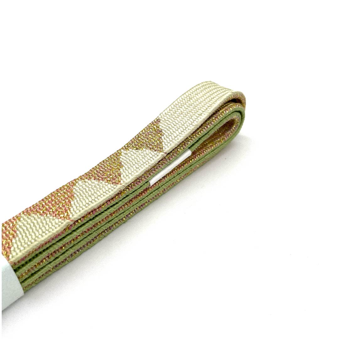 (New old stock) Obijime (belt tying) Pure silk, quarter-length string, light indigo blue, hand-woven string, scales, metal thread used, length approx. 162cm, width approx. 1.5cm, semi-formal, S rank, green, 1135002842319