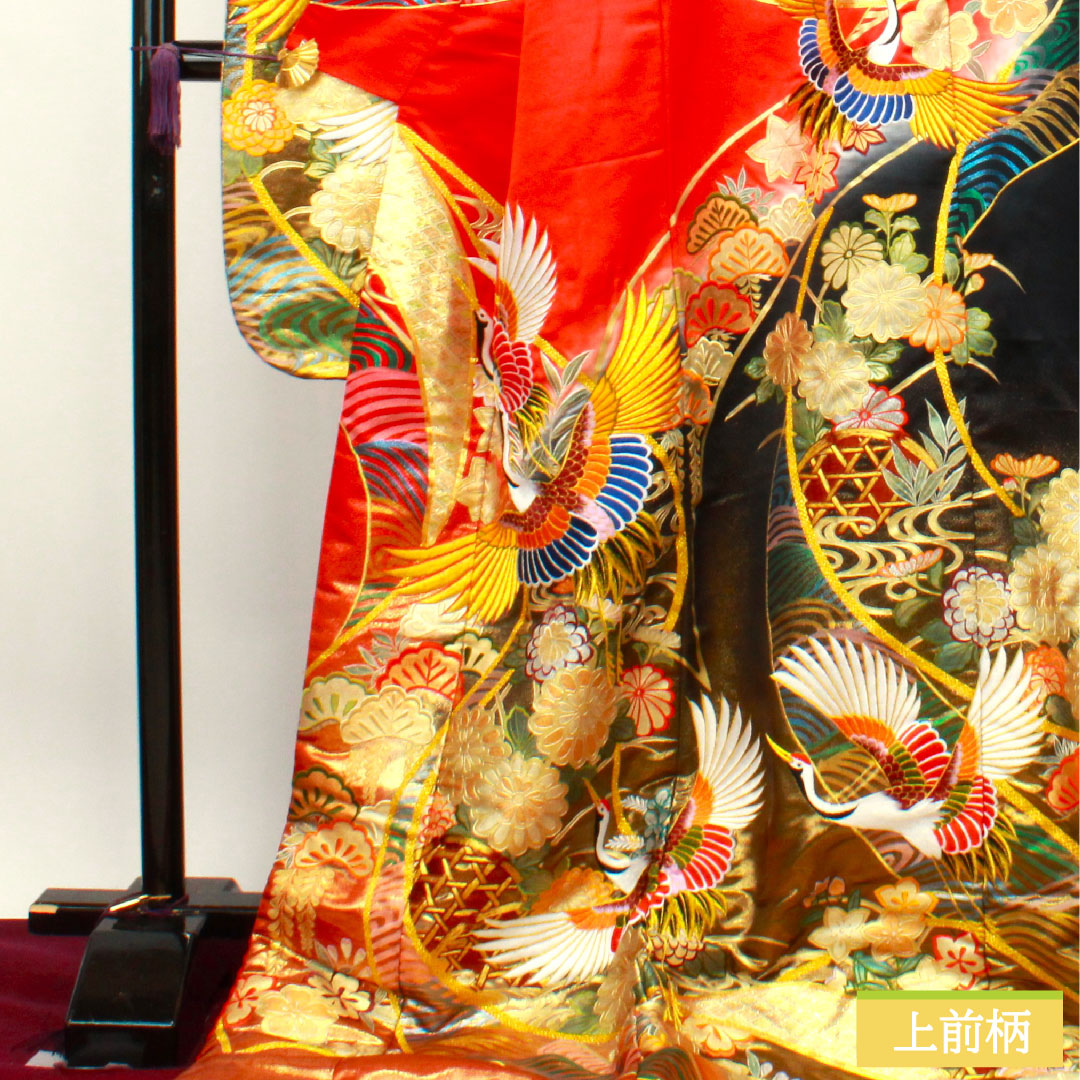 色打掛 正絹 身丈190cm 裄丈65.5cm 唐織 金糸 鶴 草花模様 Sランク 袷 グラデーション系 1110000742999
