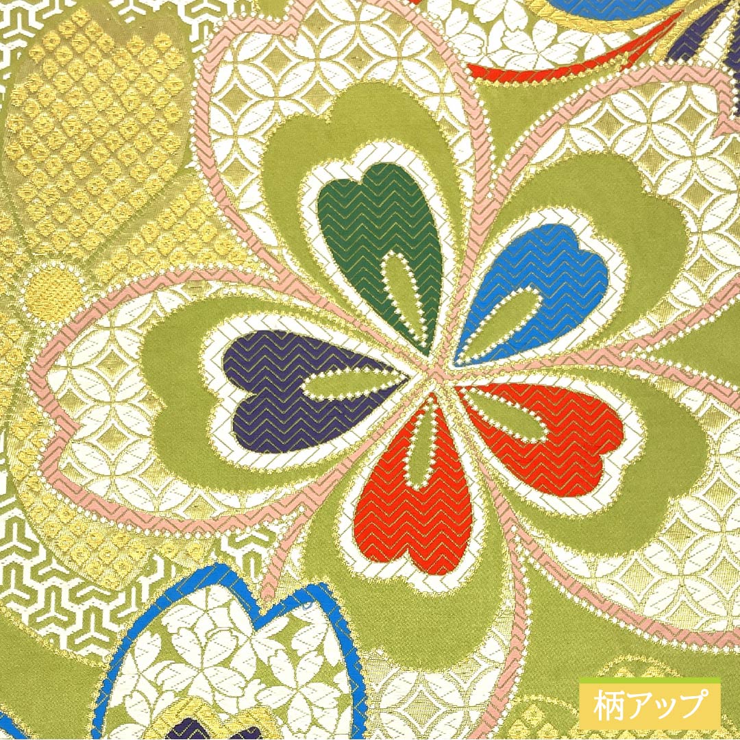 Fukuro Obi, Pure Silk, Wakanae-iro (Wakanae-iro), For Furisode, Cherry Blossom, Shippo, Sayagata, Obi Length 434cm, S Rank, Six-way, Formal, Green, 1123013662319