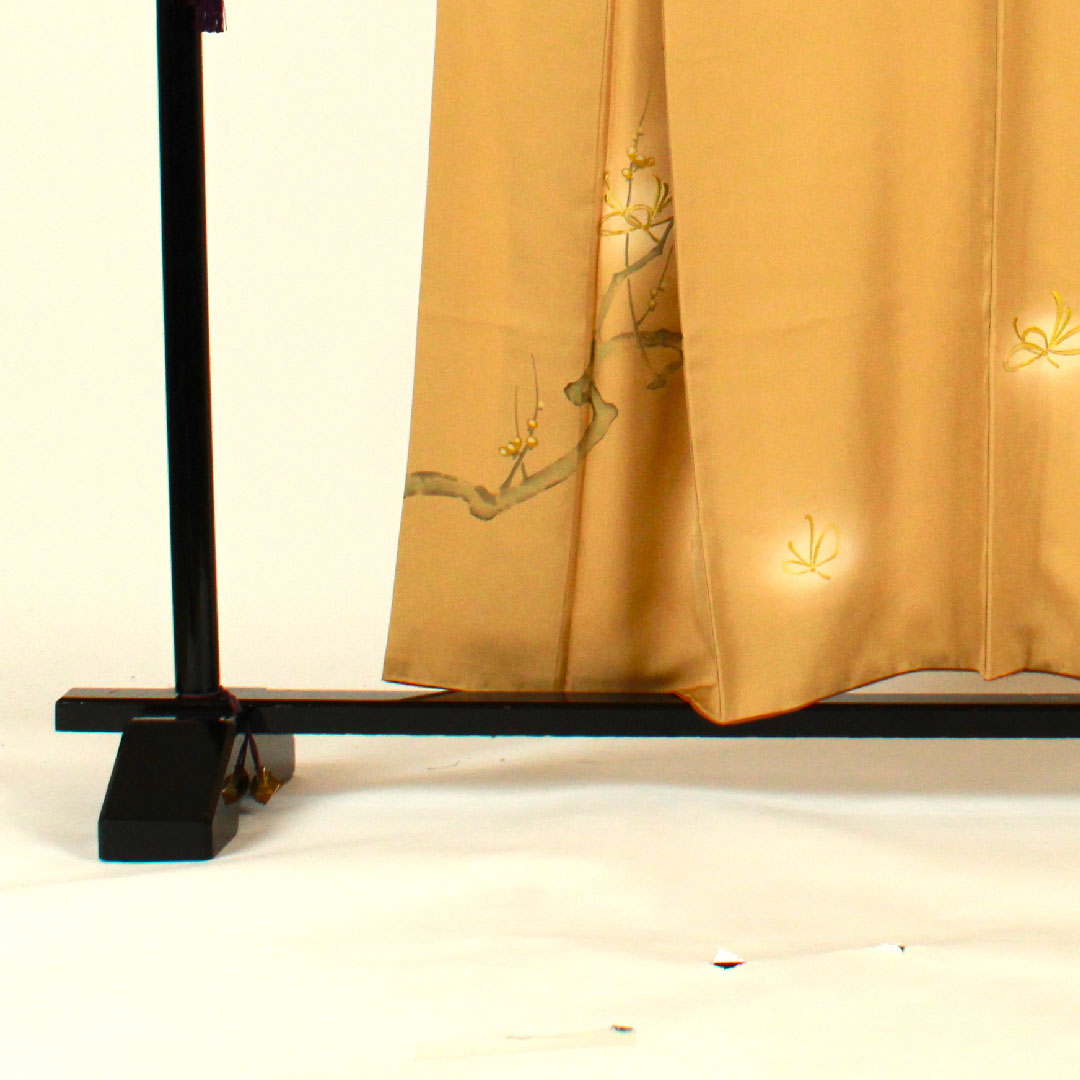 Homongi, lined, length 157cm, sleeve length 66cm, embroidery, plum blossom, pure silk, S rank, yellow, 1112000822323