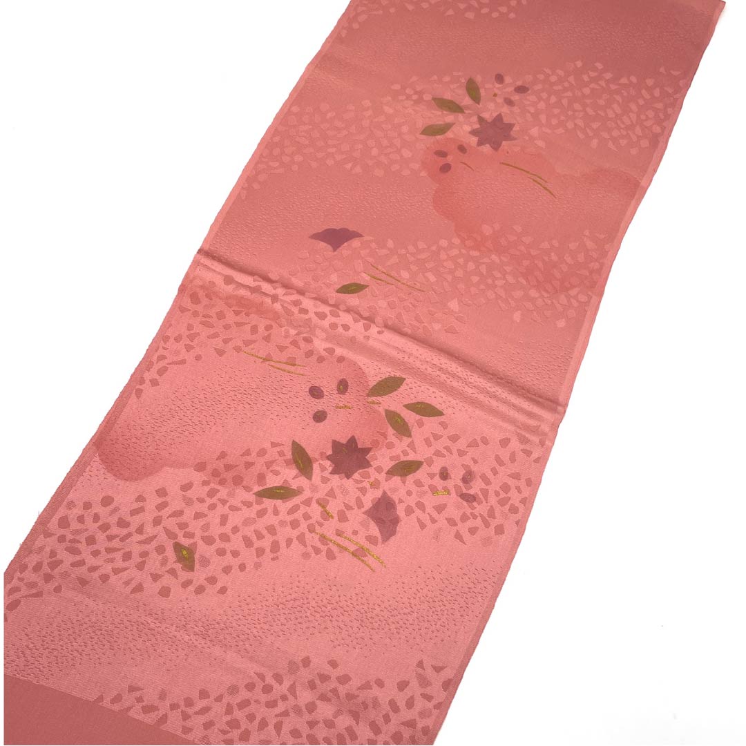(新古品) 帯揚げ 正絹 フォーマル 一重梅色(ひとえうめいろ) 雲取り 草花模様 新古品 長さ約168cm 幅約29cm Sランク ピンク系 1136000172913