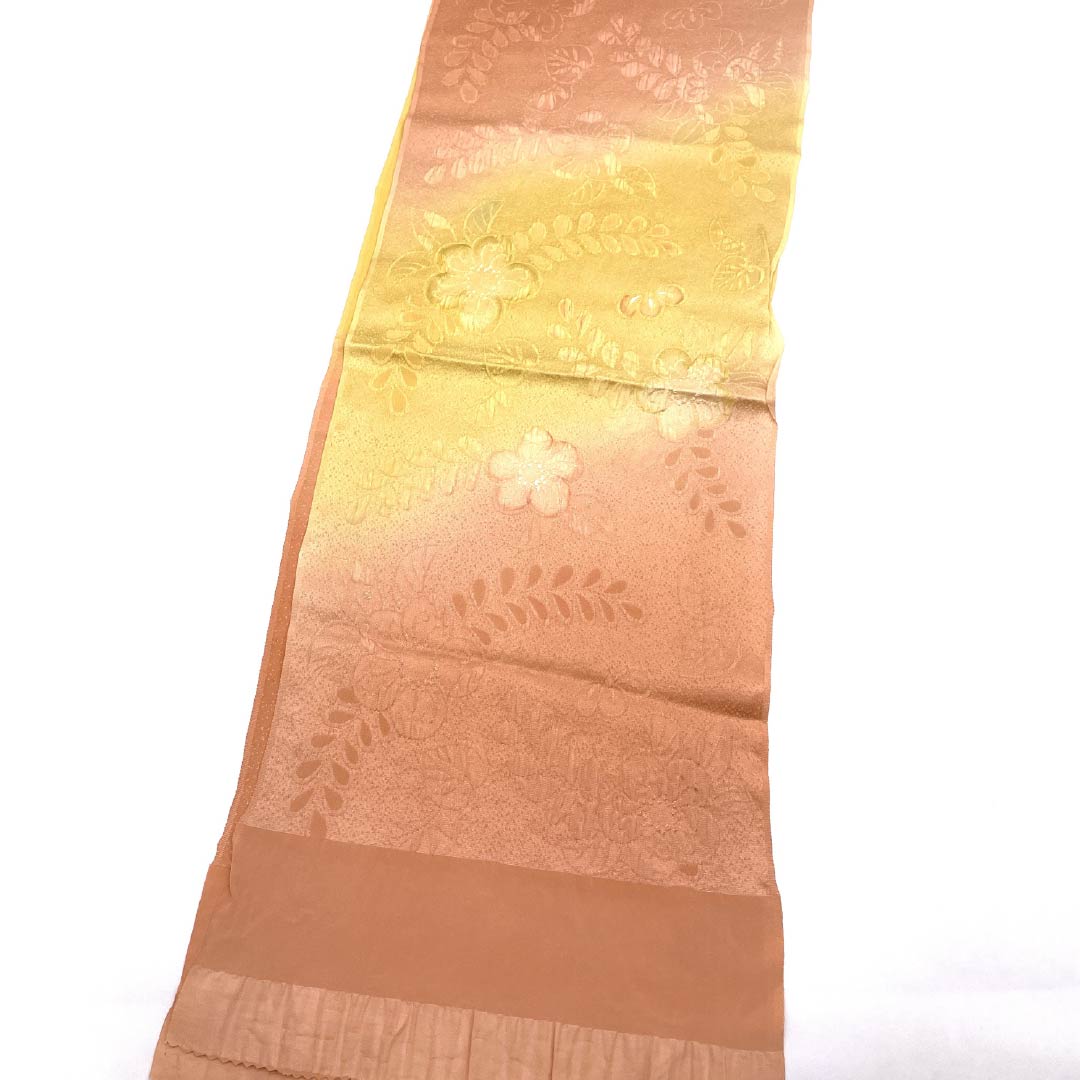 帯揚げ 正絹 Sランク セミフォーマル 鮭色(さけいろ) 草花 長さ約172cm 幅約29cm ピンク系 1136003042913