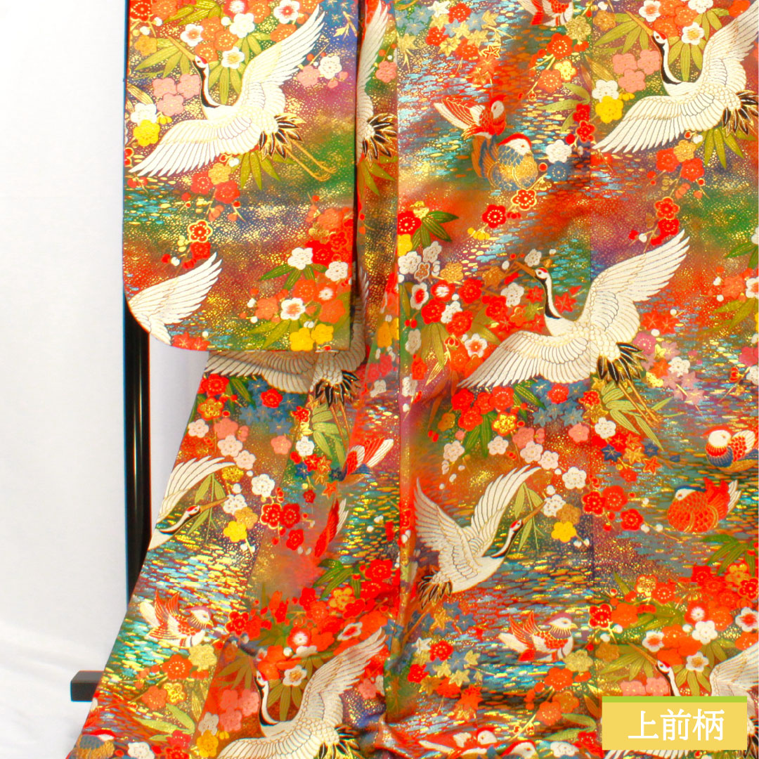 Irodourou Uchikake (Colored Kimono) - Pure Silk, S Rank, Length 192cm, Sleeve Length 67cm, Karaori Weave, Crane, Mandarin Duck, Plum Blossom, and Bamboo Design, Lined, Gradient Pattern, 1110000892999