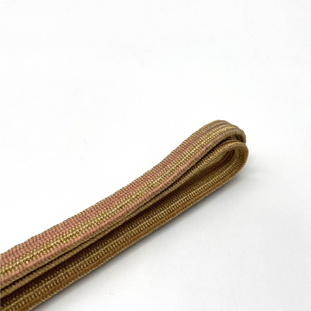 (Brand New) Pure Silk Obi-jime (Sash Band) in Oak (Tsurubamiiro) with Hirata Kumihimo (Kai-no-Kuchi Striped Yugen Dye) and Twisted Tassel, Approximately 155.5cm Long and 1.5cm Wide, Suitable for Semi-Formal Occasions, Brown, Product Number: 1135005141314