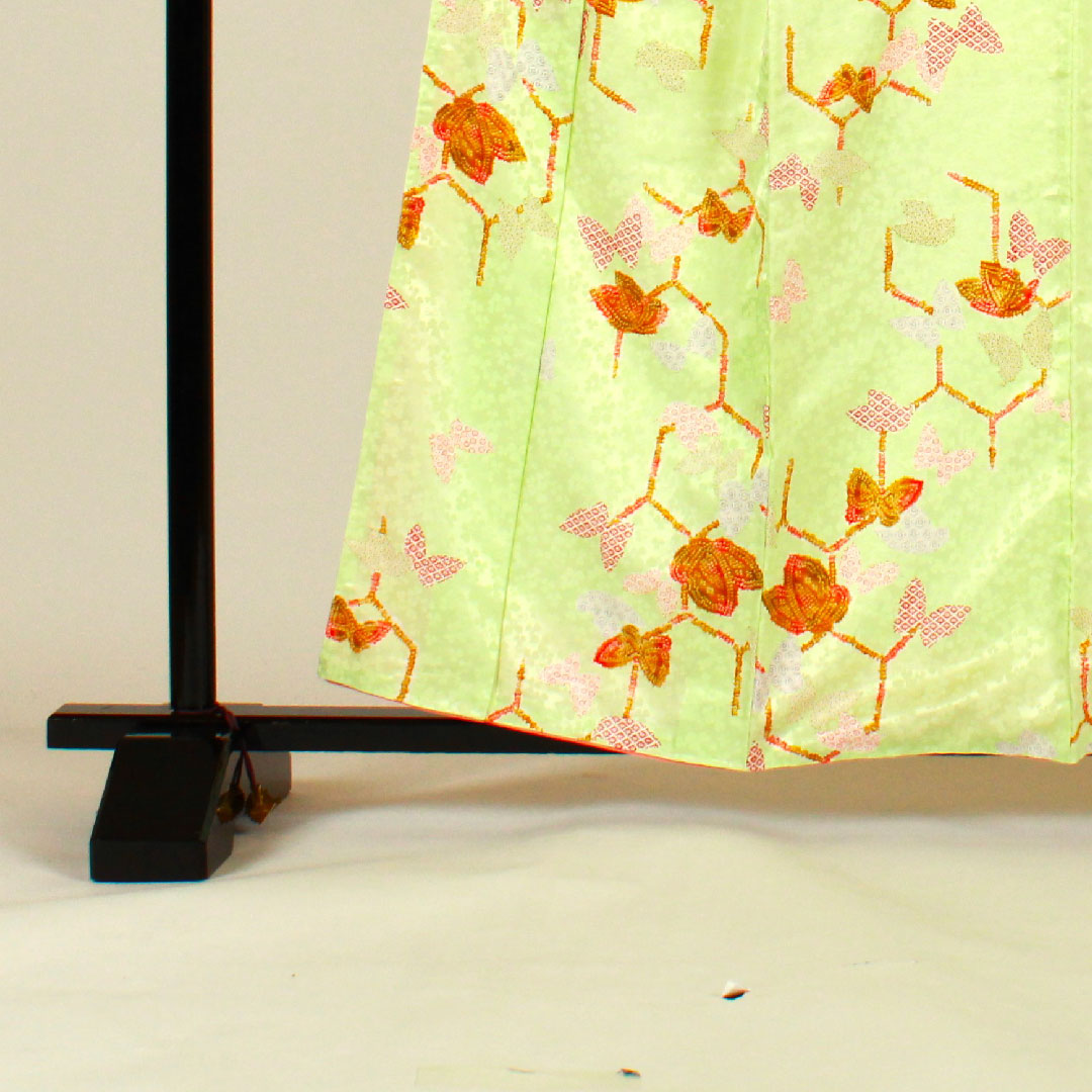 Small pattern, Length 161cm, Sleeve length 66cm, Awase, Butterfly and tortoiseshell pattern, Washable kimono, Polyester, B rank, Green, 1115001014319