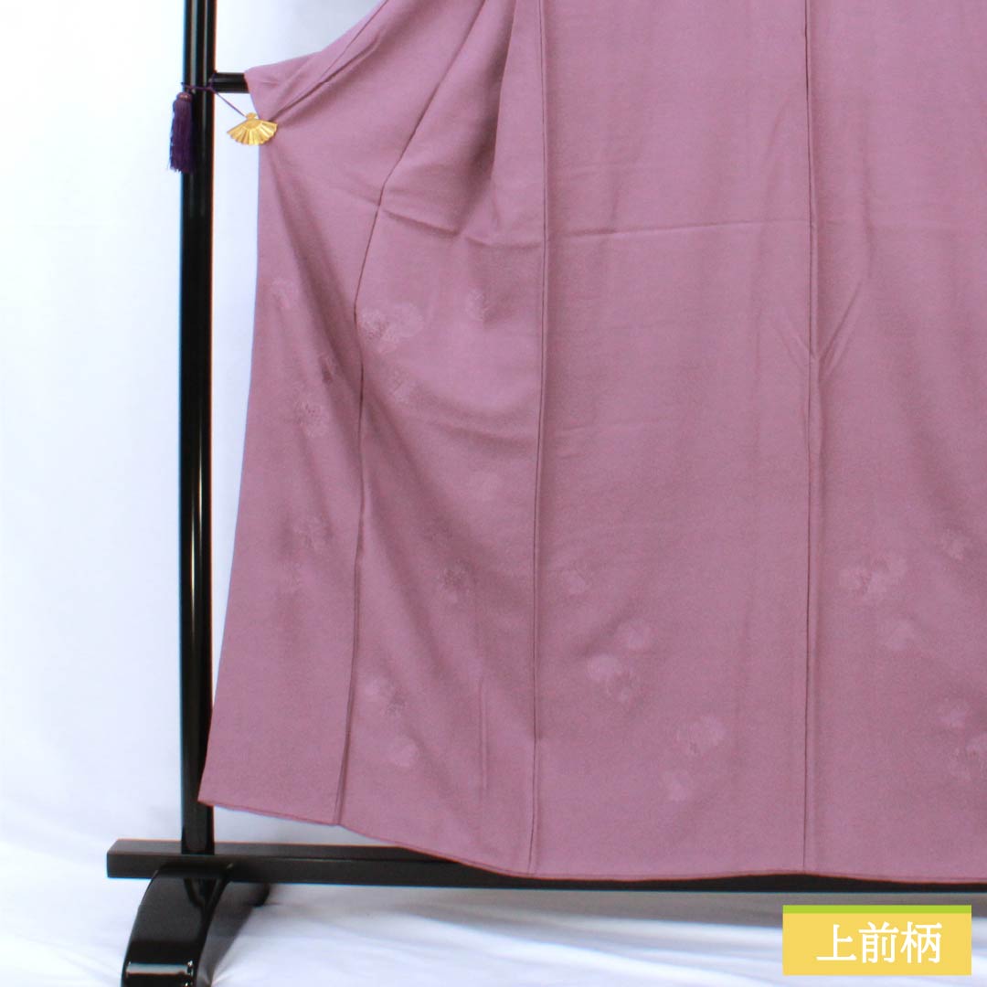 Komono: Silk Houmongi (A Rank), Lined, Length 155.5cm, Sleeve-to-sleeve 60cm, Kyo-fujiiro (Kyoto Wisteria Color), Muji Tsukesage, Swatow Embroidery, Yukiwa, Swallowtail Butterflies, Sewn Mon, Purple Family, 1112007033320