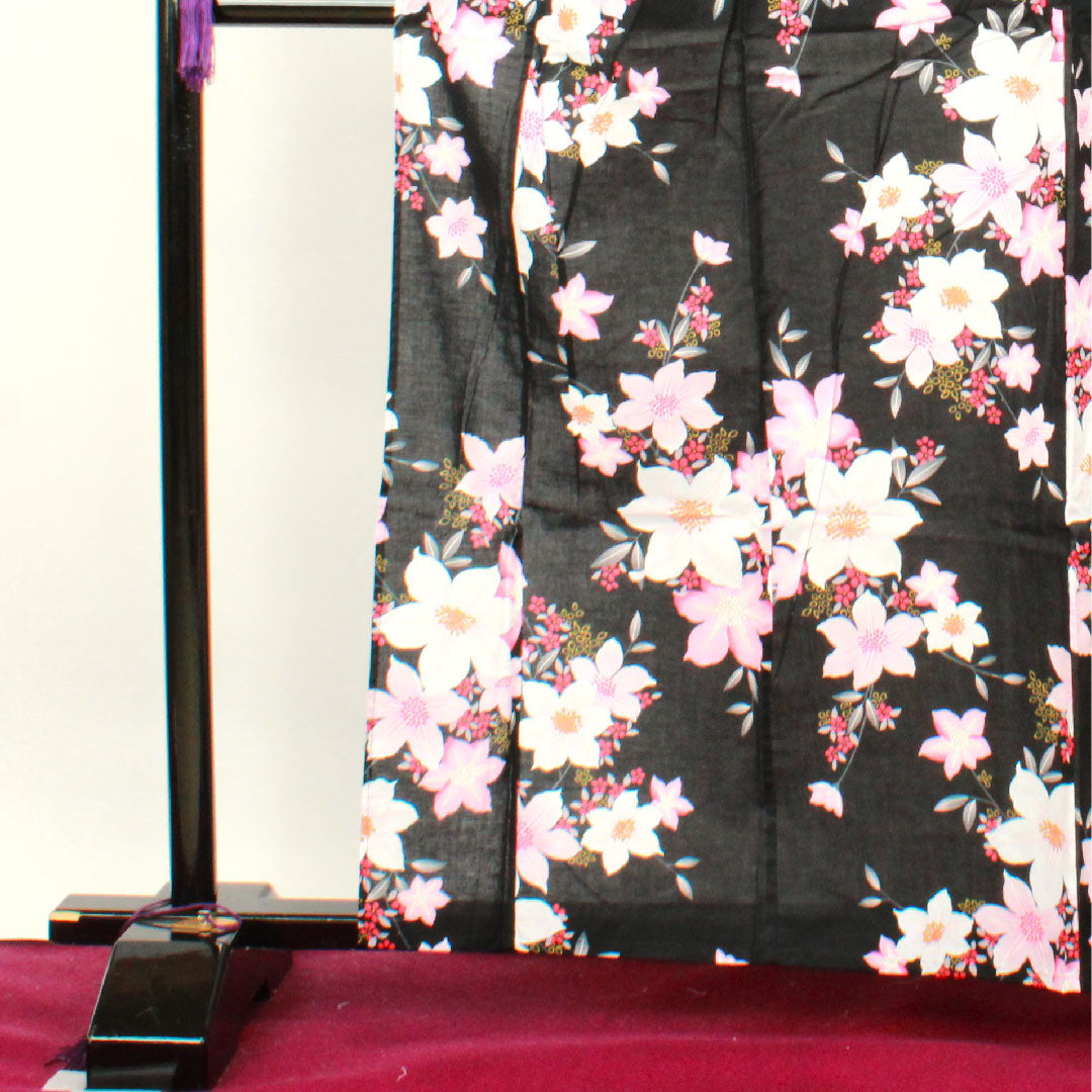 Yukata Flower Pattern Cotton S Rank Single Layer Length 162cm Sleeve Length 67cm Black 1118001162410